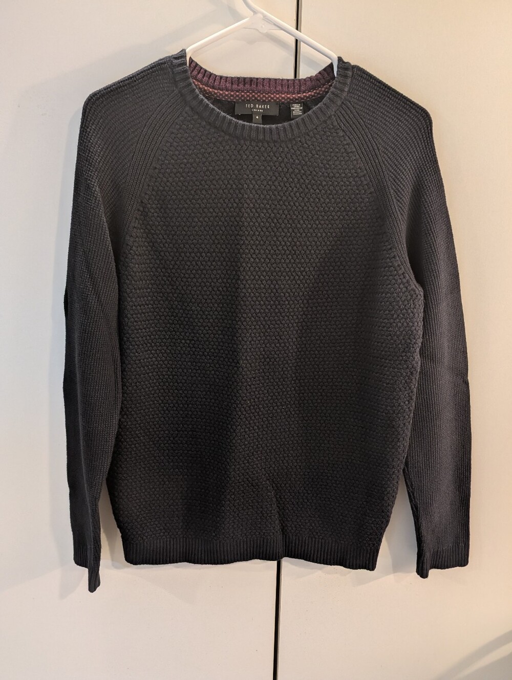 Ted Baker Men's Size 4 Blue Textured Crewneck Sweater